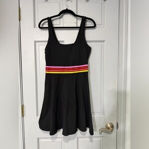 Express Black Dress with Colorful Waist Stripe